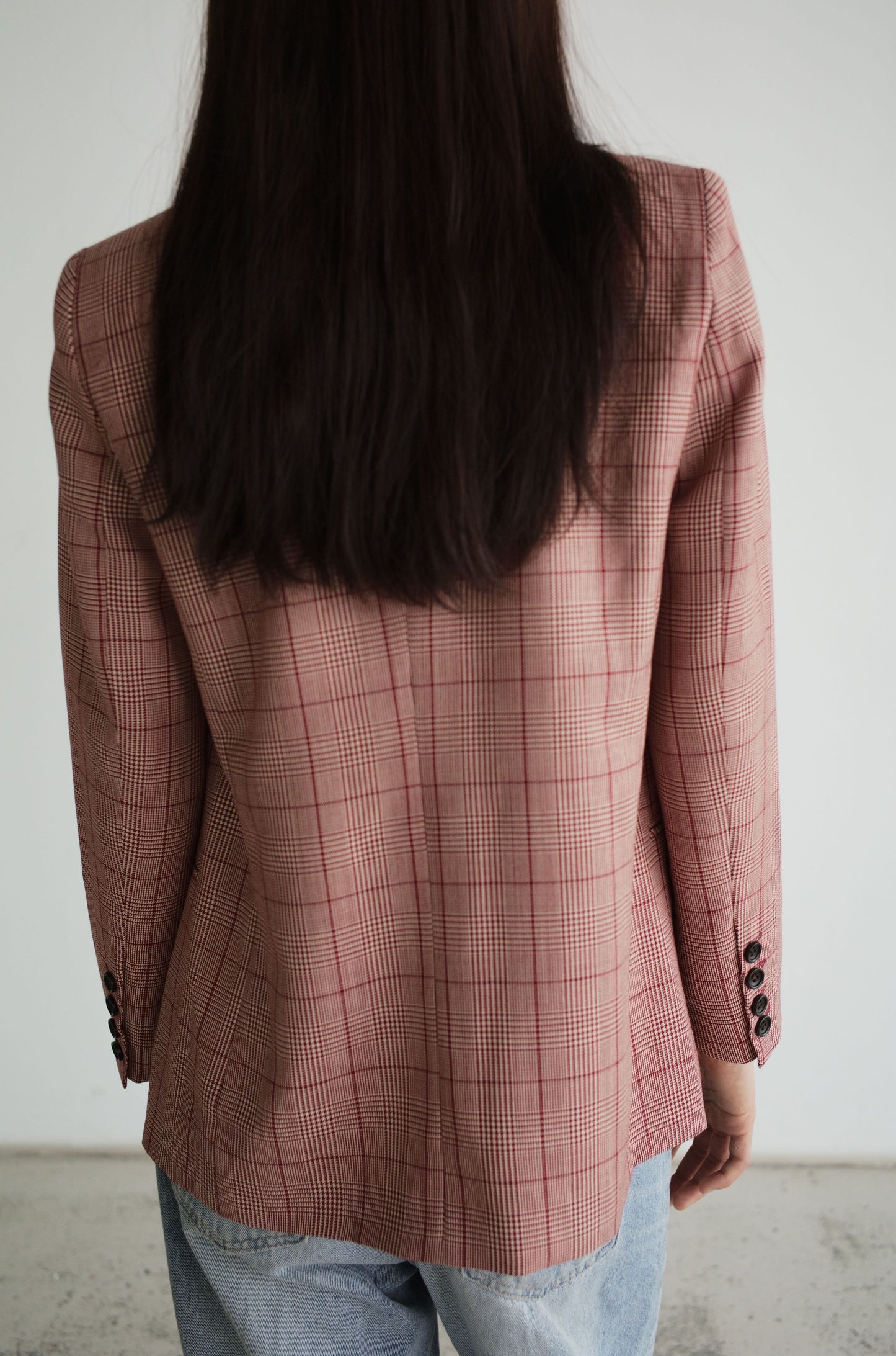 Double-breasted checked wool jacket