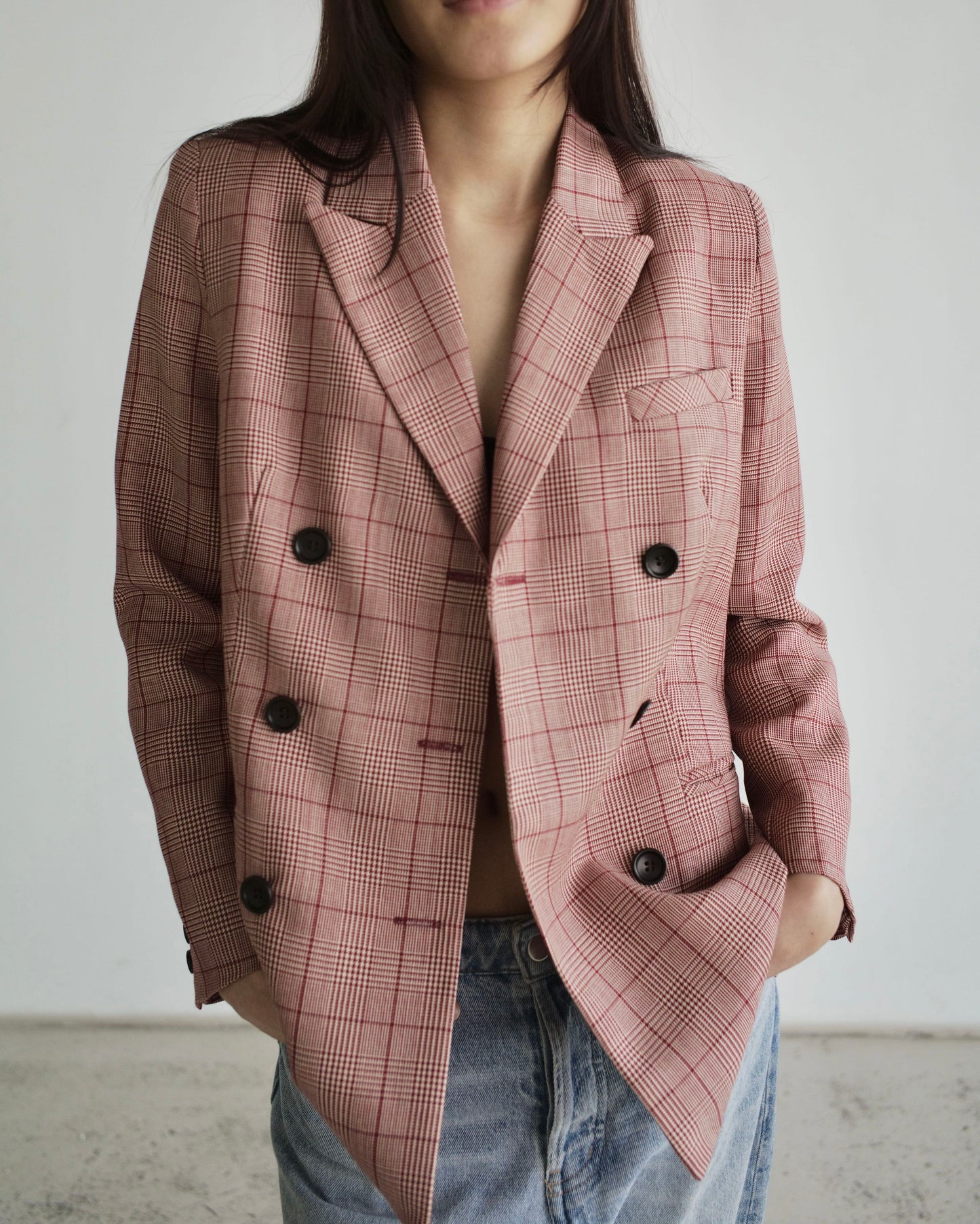 Double-breasted checked wool jacket