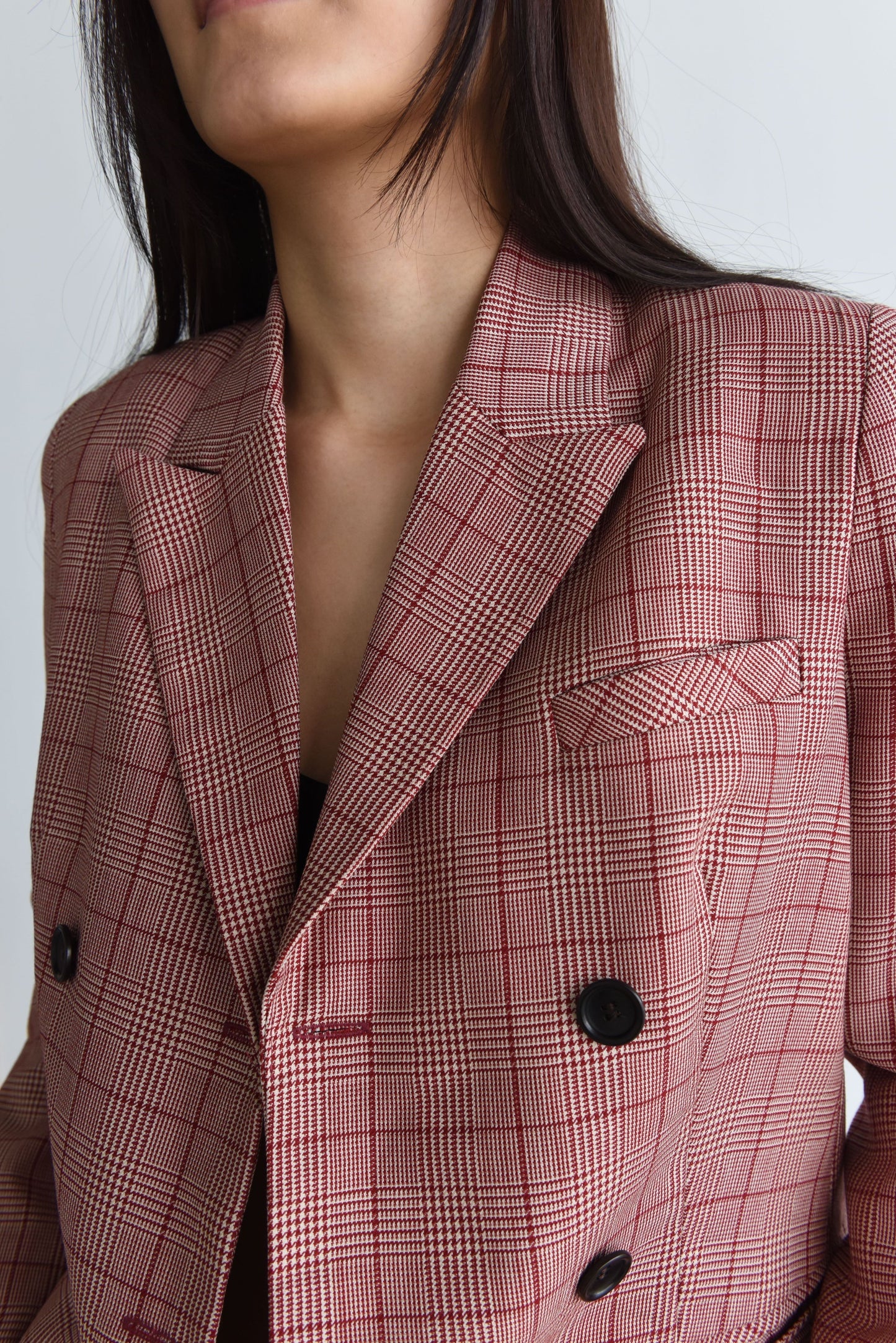 Double-breasted checked wool jacket