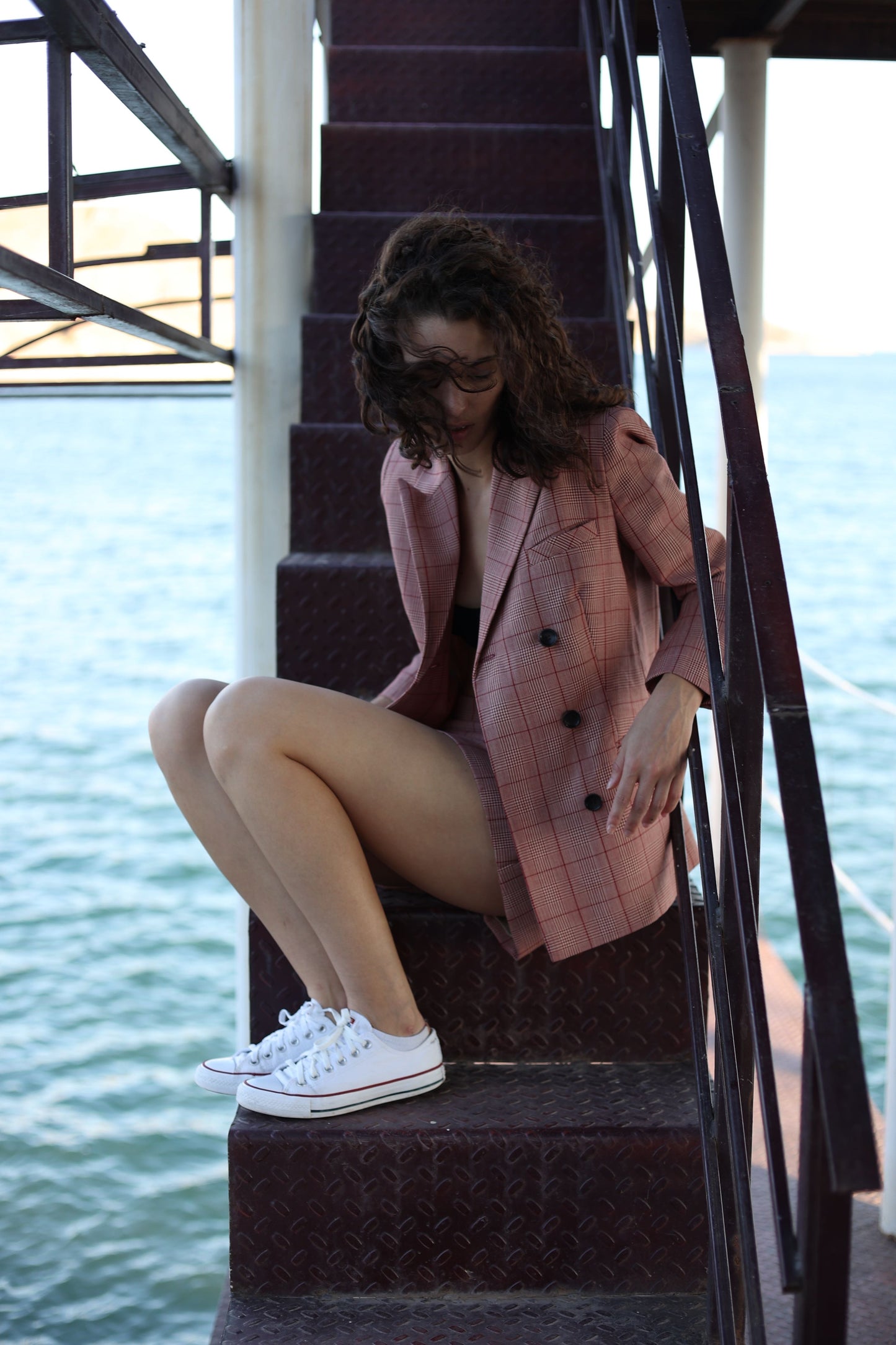 Double-breasted checked wool jacket