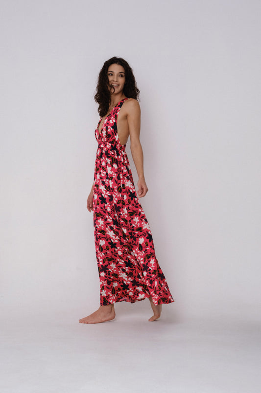 Open-back maxi floral sundress