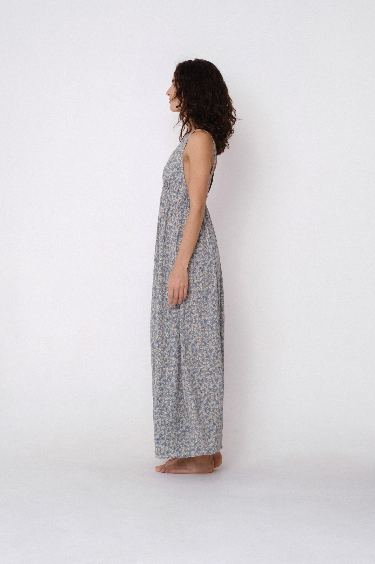 Open-back maxi floral sundress