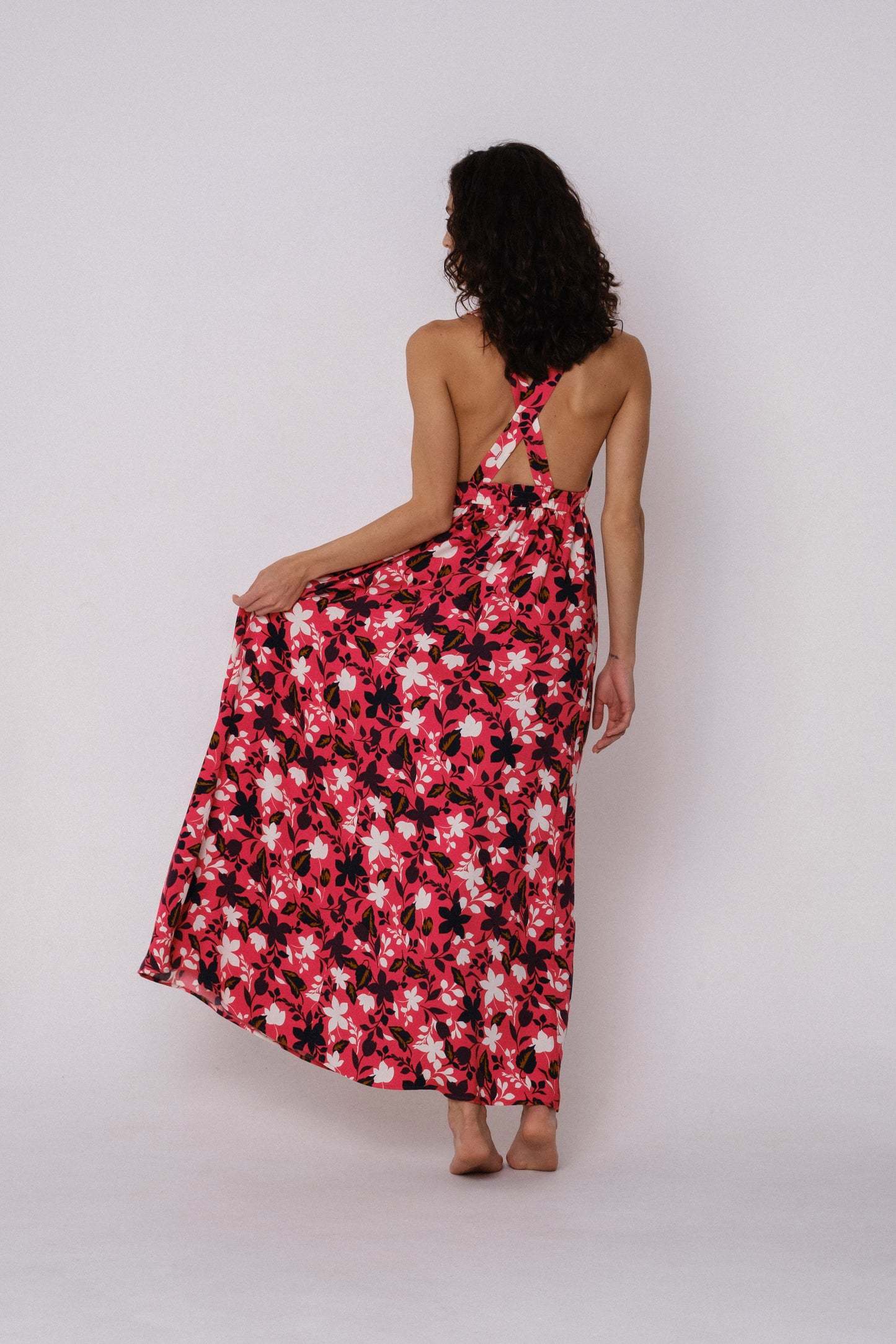 Open-back maxi floral sundress