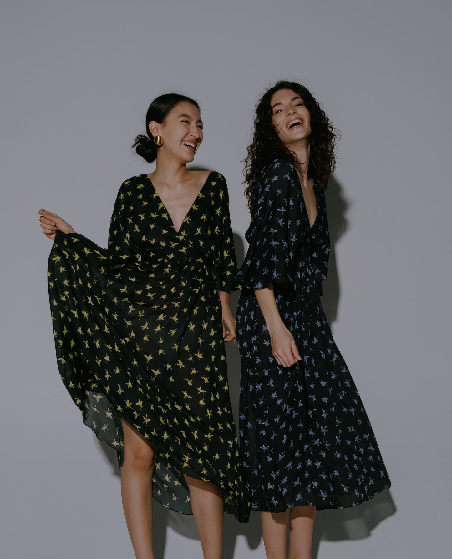 Butterfly sleeves dress.