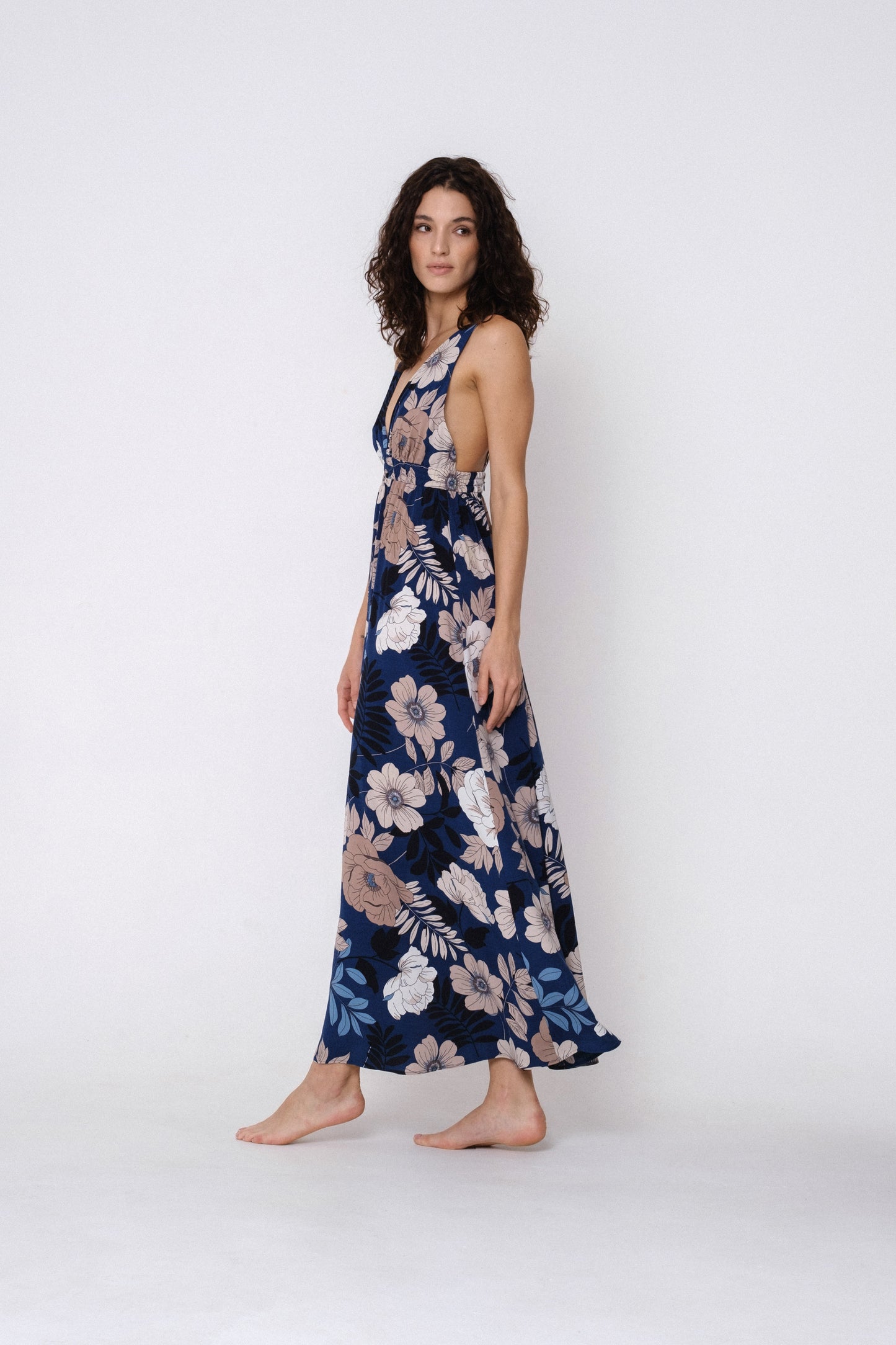 Open-back maxi floral sundress