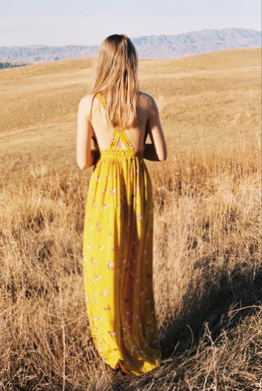 Open-back maxi floral sundress